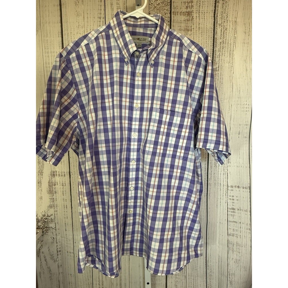 Sun River Clothing Co Men’s Shirt XL Short Sleeve Purple Plaid